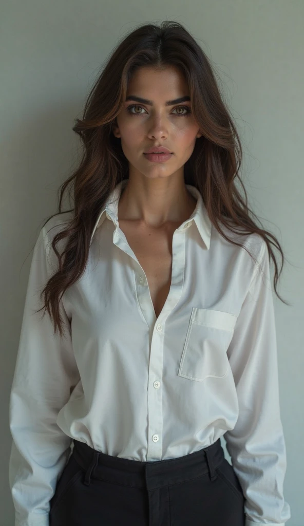 A beautiful Indian white teen with average boobs in jeans and white kurti with average black hair