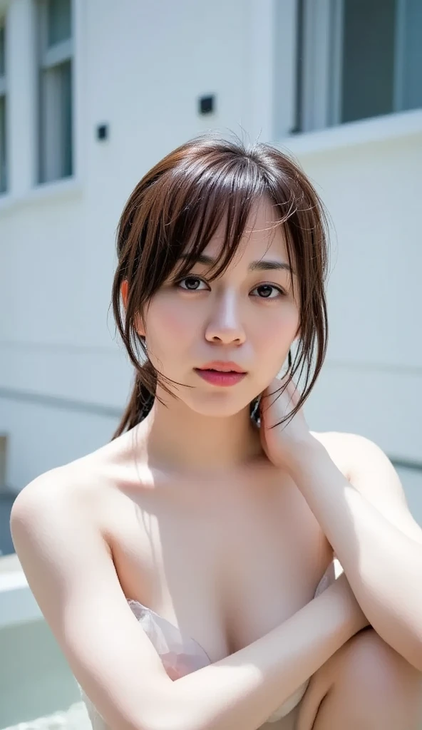 (Browsing Caution:-2.0), (Realistic, photo-Realistic:1.4), (masterpiece, Highest quality:1.2), RAW Photos, High resolution, Intricate details, Very detailed, Realistic and sharp details, alone, Japanese woman walking, View your viewers, View from below, , Black Hair, Short Bob Hair, (Detailed face, Detailed eyes, Refined nose), Pale skin, Fine skin, Sweaty, Glowing Skin, (Very good, Covered nipples), Photo Background, Outdoor, Downtown, Public Parks, holiday, Daytime,((((Fully nude)))),(((nsfw)))