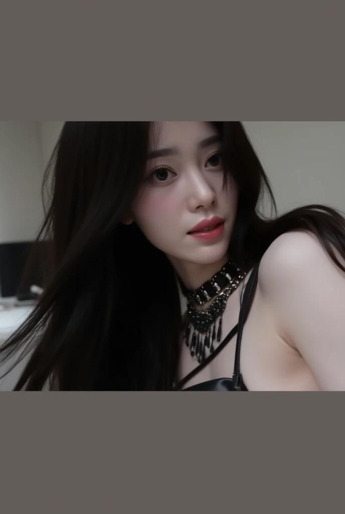 ((Top Quality, 8k, Masterpiece: 1.3)), chaeryeong from itzy, kpop idol, black floral lingerie, massive tits, in closet with giant miror and bright lights, on all fours, crouch over on mans lap, mouth on mans thing, man pants off