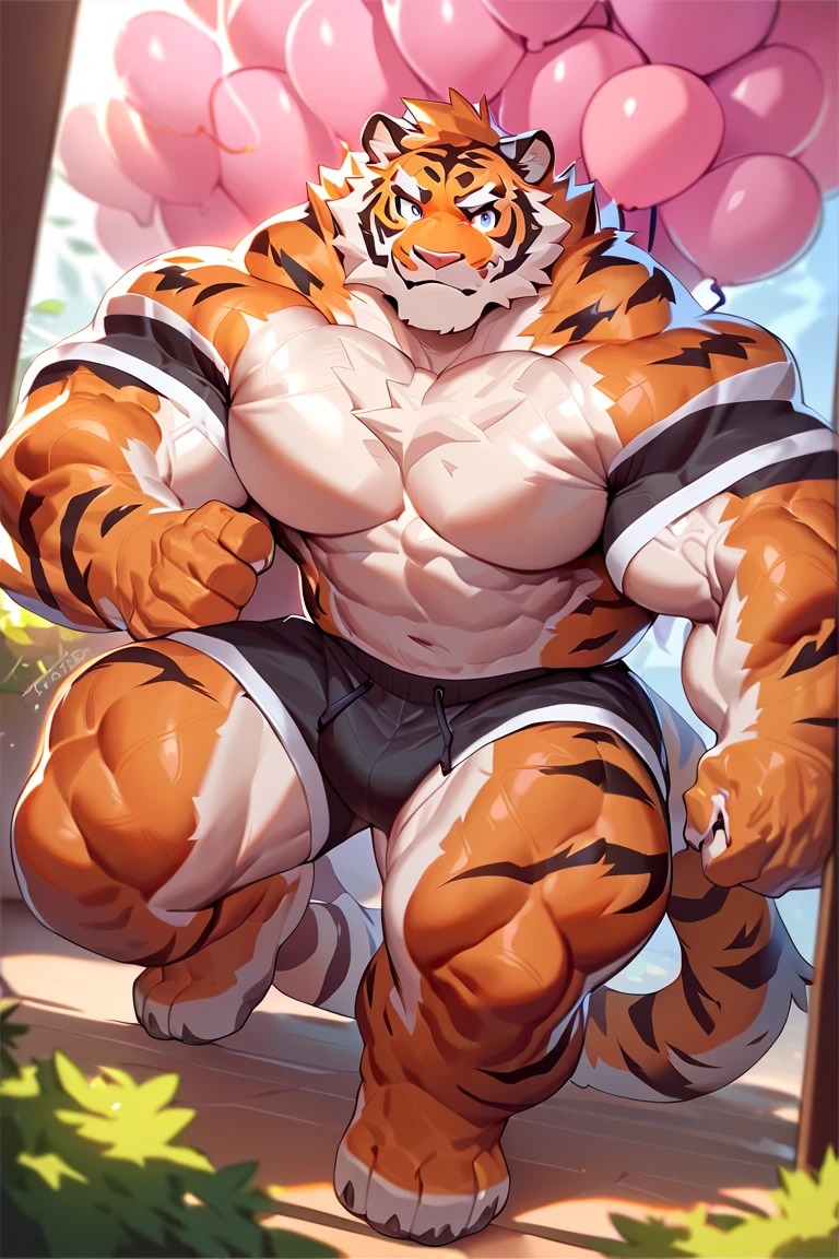 solo male, muscular body, ((fat pecs, massive pecs, bulging pecs, saggy pecs, round pecs)), tiger knight, standing under the stars, fantasy background with castle in the distance, facing viewer, head tilted to the side, beautiful sunset sky, wearing tunic, tiger furry character, small waist, detailed bulge, bulging loincloth, abs, abs, abs, flat stomach, muscular, (femboy)