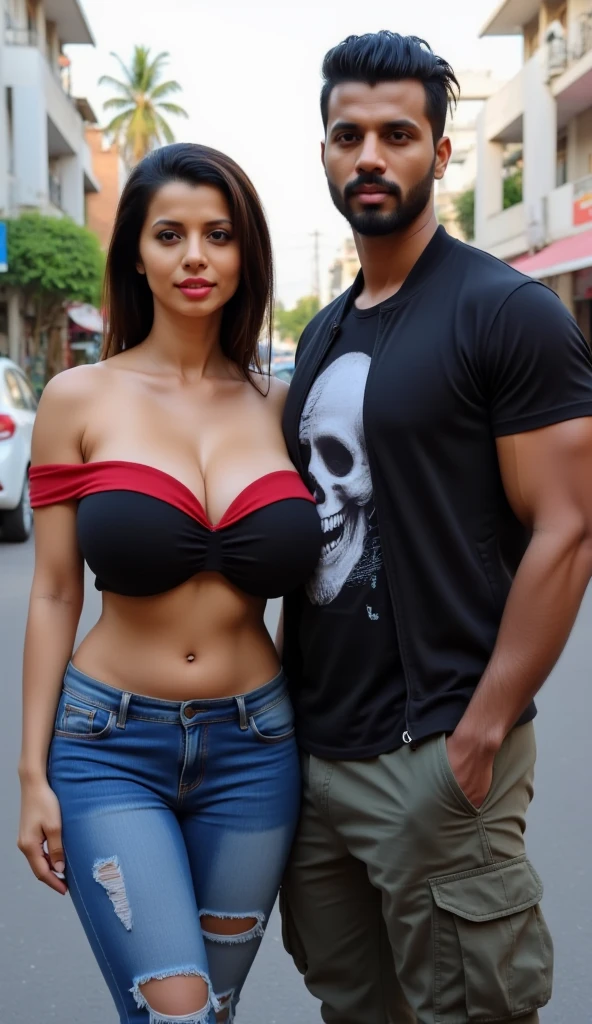 (((plano completo))) pareja, (un hombre y una mujer), Beautiful 20-year-old woman, tetas enormes, tetas grandes, sin ropa, cabello rojo y ojos amarillos, 20 year old muscular man, (hugging the woman from behind )