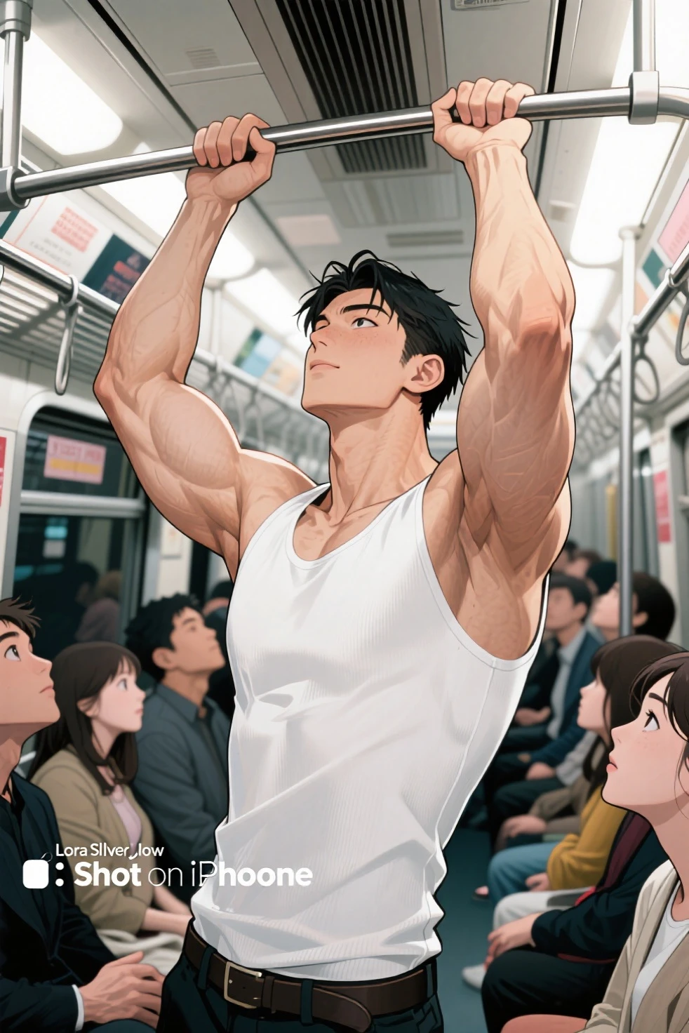 ((A naked 48-year-old middle-aged man on a crowded train))、((((The lower body is underwear))))、((((Emphasis on the crotch))))、Asian、(((A dark and mysterious crowded train at night)))、、,Short Hair、buzzcut、A little muscular、((Masculine))、Detailed facial expressionasterpiece),Highest quality,Excellent anatomy、Intimidating