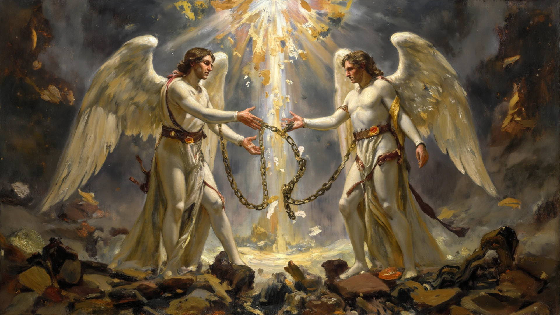 an archangel, with short hair, short hair, of the Christian religion, made in the style of leonardo da Vinci, in front position, looking towards the camera, on a white background, looking towards me spreading its 2 wings, erect and facing me, with garments similar to those of Jerusalem, and the angel looks in the art style of leonardo da vinci