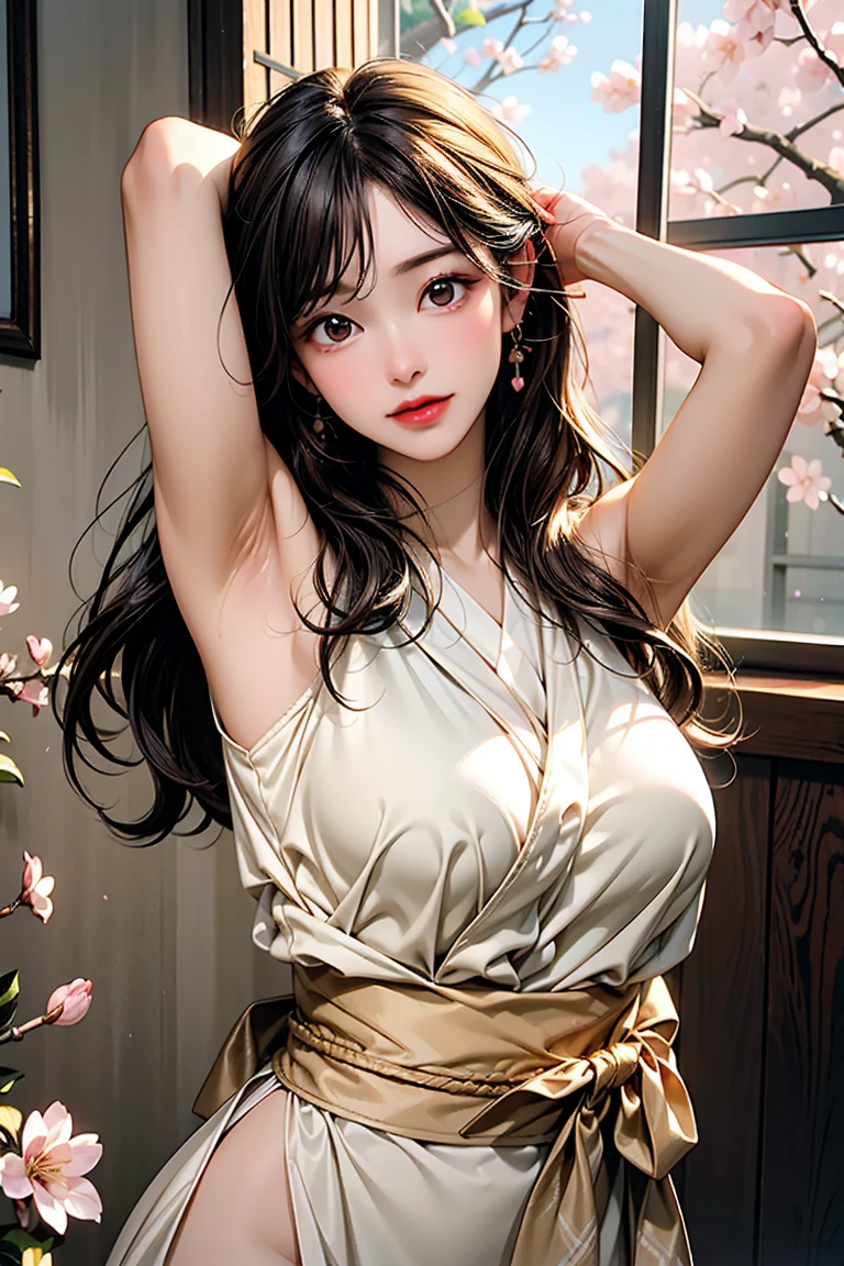 An Idol k-pop girl, cute girl, sexy girl, white braid hair, intricate face details, detailed face, golden ratio face, big breast, big butt, big hip, big thighs, full body, 64K, UHD, HDR, high quality, high detailed, hyper detailed, extremely detailed, photo realistic, ultra realistic, art photo, clarify the details, detailed parts body, intricate artwork masterpiece, trending on artstation, light smile, wearing apron