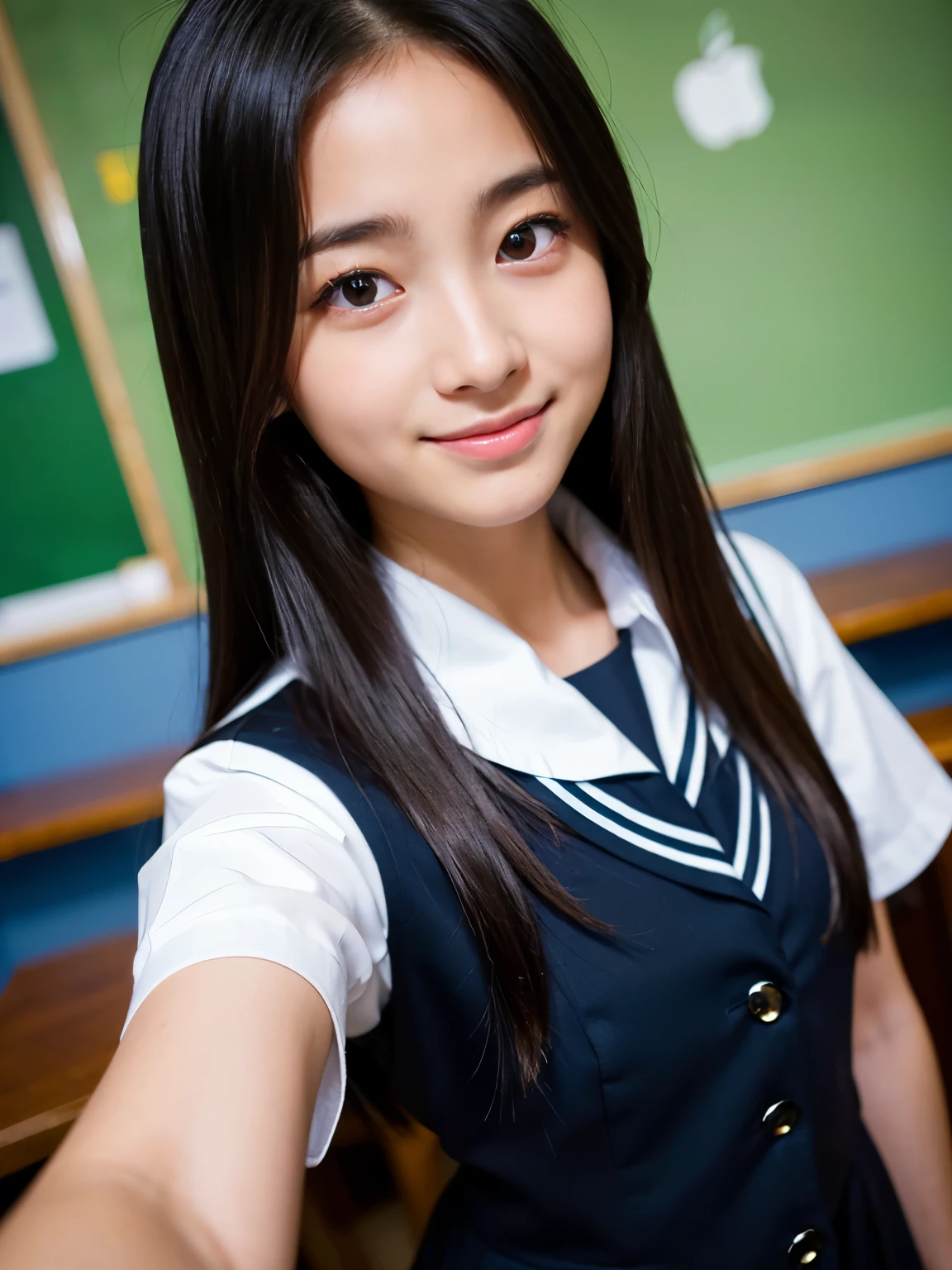 , classroom, uniform,cute, smile, Close-up, 12 years old