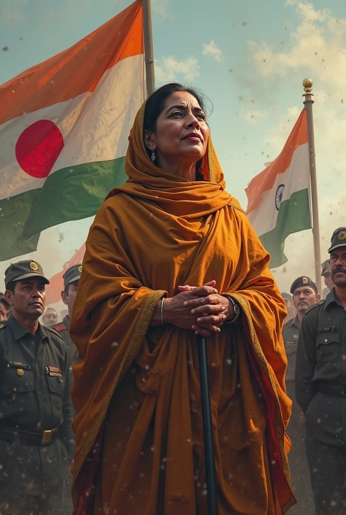 Prime Minister Sheikh Hasina of Bangladesh standing as a symbol of the country's progress. In the image, depict Sheikh Hasina engaged with various development projects and interacting with the people. Include the Bangladeshi flag, scenes of development, and expressions of enthusiasm from the public.