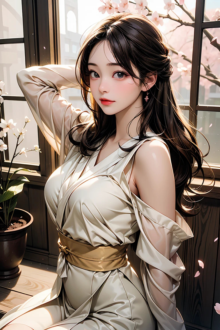 best quality, Masterpiece, height, 1 girl, transparent silk china set, Beautiful face, decorationsผม, look at viewer, smile, gag,lips, set,decorationsผม, necklace, decorations, long hair, earring, Beautiful face,when_body, Tyndall Effect,realistic, dark studio, Light around the wheel rim, Two tone light,(Highly detailed skin:1.2), 8K เอ่อ, dslr, soft light, High quality, Volumetric light, Straightforward, photograph, high resolution, 4K, 8K, Bokeh