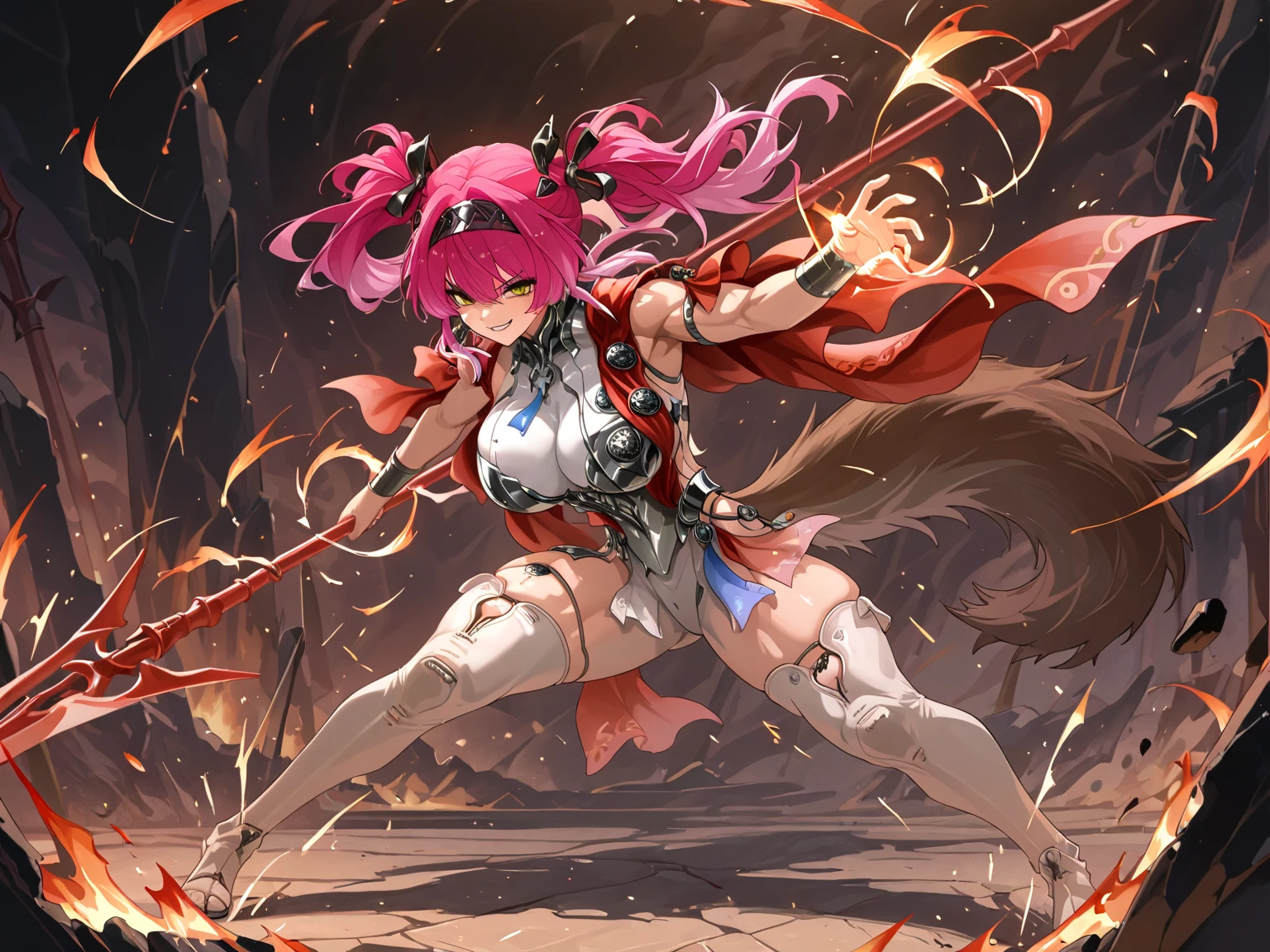 There is a woman in a costume holding a sword and a sword, Jen Bartel, Zarya, Rossdraw e Jazza, personagem de jogo de luta, arte de splash do personagem, guilty gear strive splash art, arte oficial splash, Zarya de Overwatch, cushart krenz arte chave feminina, Pinup. Senhor das adagas, muscular female druid