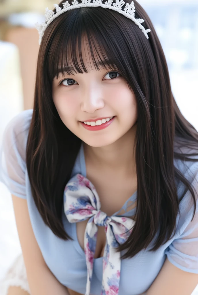 1 Girl, (Summer clothes:1.2), Very beautiful Japanese idol portraits,
(RAW Photos, Highest quality), (Realistic, Realistic:1.4), (masterpiece),
Very delicate and beautiful, Very detailed、wonderful, finely, Very detailed CG Unity 8K 壁紙, Very detailed, High resolution, Soft Light,
Beautiful detailed girl, Very detailed目と顔, Beautiful and sophisticated nose, finelyて美しい目, Cinema Lighting,
(Simple light color background:1.3)、Complete Anatomy, Slender body, Small breasts, smile