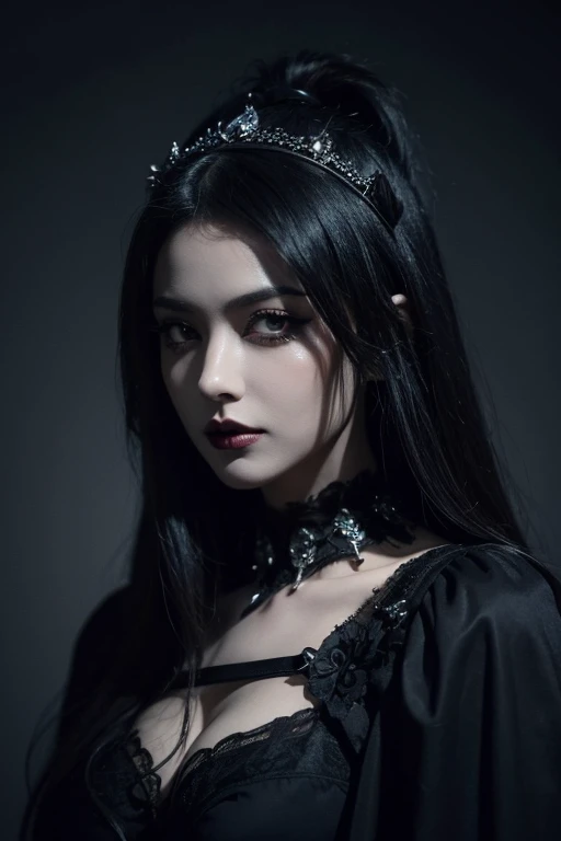 (highest quality,4K,8k,High resolution,masterpiece:1.2),Super detailed,(Realistic,photoRealistic,photo-Realistic:1.37), Close-up of a woman with dark hair and a black dress, in style of Dark Fantasy Art, Dark fantasy art, A beautiful and elegant demon queen, Dark Fantasy Art, fantasy dark art, Dark fantasy digital art, Gothicファンタジーアート, Gothicの闇の乙女, Cthulhu,Detailed Texture,Spooky creatures,an ominous雰囲気,Mythical,cosmic Horror,darkness,Mysterious,Dark aesthetic,Fog Background,Eyes of another world,Ancient Gods,Monstrous,Powerful,Tentacles,Pitch black blackness,Majestic,Unfathomable depth,Nightmare,The existence of the universe,an ominous存在,seeping darknesss,Secrets of the Universe,That's horrible,It was chaotic.,Eldritch,Horror,That's horrible,Mysterious,Abysmal,Empty,Powerful wings,Lovecraft,abstract Horror、Punisher, Nightmare Before Christmas style, ((Perfect hands), (超Realistic:1.6), (Detailed face), (sharp)), color: Dark and gloomy, (Ghostly), (intense expression), (Detailed skull emblem), (Spooky atmosphere), (Cartoon-like atmosphere),(Grainy), (Dramatic Shadows), (Dynamic pose), (an ominous雰囲気), (Artistically expressed), (an ominous), (Fascinating), (Gothic), (Mysterious設定), (Moody color palette), (Skillfully drawn), (Feelings of anxiety), (Intricate details), (an ominous smile), (an ominous), (Fascinating eyes), (Horror要素), (Fascinating composition), (Impressive anatomy),(Striking contrast), (an ominous mood), (Exquisite craftsmanship), (Interesting character designs)、Dark Fantasy Portrait, Portrait of the Dark Goddess, Dark Fantasy Nymph Portrait、From the depths of space, A dangerous devil woman appears, Her face was frighteningly elegant. The intensity of her expression、It matches her pale skin and dark shadows..。, sharp, length, Thin fangs. (Super long, Very detailed) Her body is covered with snake-like eyes.., Her flowing black hair flows long.., ripple. 彼女の目はan ominous赤に輝く, 彼女の爪は容赦なくsharp. There is a dark aura around her, an ominous雰囲気を醸し出す. This demonic being、Standing against the backdrop of space filled with stars and galaxies, Mysteriousエネルギーと微妙な光に満ちた天空の風景.. 彼女はGhostly雰囲気を醸し出している, Fascinating, Otherworldly beauty., Her tongue and scales have snake-like qualities... Her shining black wings are adorned with intricate patterns and metallic black feathers... Jagged Mountain々frames her silhouette, twisted trees々wealthy, Fascinating, The shining forest envelops her.. Phosphorescent Plants and Animals, blood red moon, Broken dimensions and portals, Crackling electricity and sparks of energy、Unforgettable、and、Exudes deceptive beauty。. Women have supernatural powers to control people, Her charm is mysterious and captivating.., Powerful、wild. She is revered and respected, Gothicとシュルレアリスムの芸術スタイルの融合. 鮮やかなcolorのコントラスト, A black and red color palette colors the scene... Dramatic lighting and dark shadows are reflected in the chiaroscuro painting.