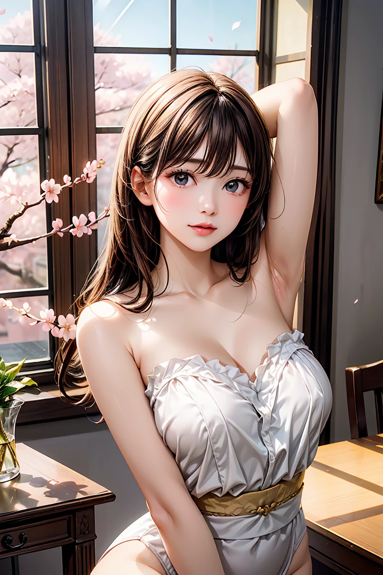 (masterpiece:1.2, highest quality), (realistic, photorealistic:1.4), beautiful illustrations, (natural side lighting, movie lighting),
looking at the viewer, Upper body, (Front view), 1 girl, perfect face, Cute symmetrical face, shiny skin, baby , long eyelash, (small breasts), (wide hips:1.2),long hair,
beautiful hair, beautiful face, detailed and beautiful eyes, beautiful body, beautiful breasts, beautiful thighs, beautiful feet, beautiful fingers,
(beautiful scenery),(cute smile:1.3, upper eye), 18yo,pale skin,white bra,white panties,lace lingerie,side tie panties,sitting living sofa,(halfcup bra:1.5),