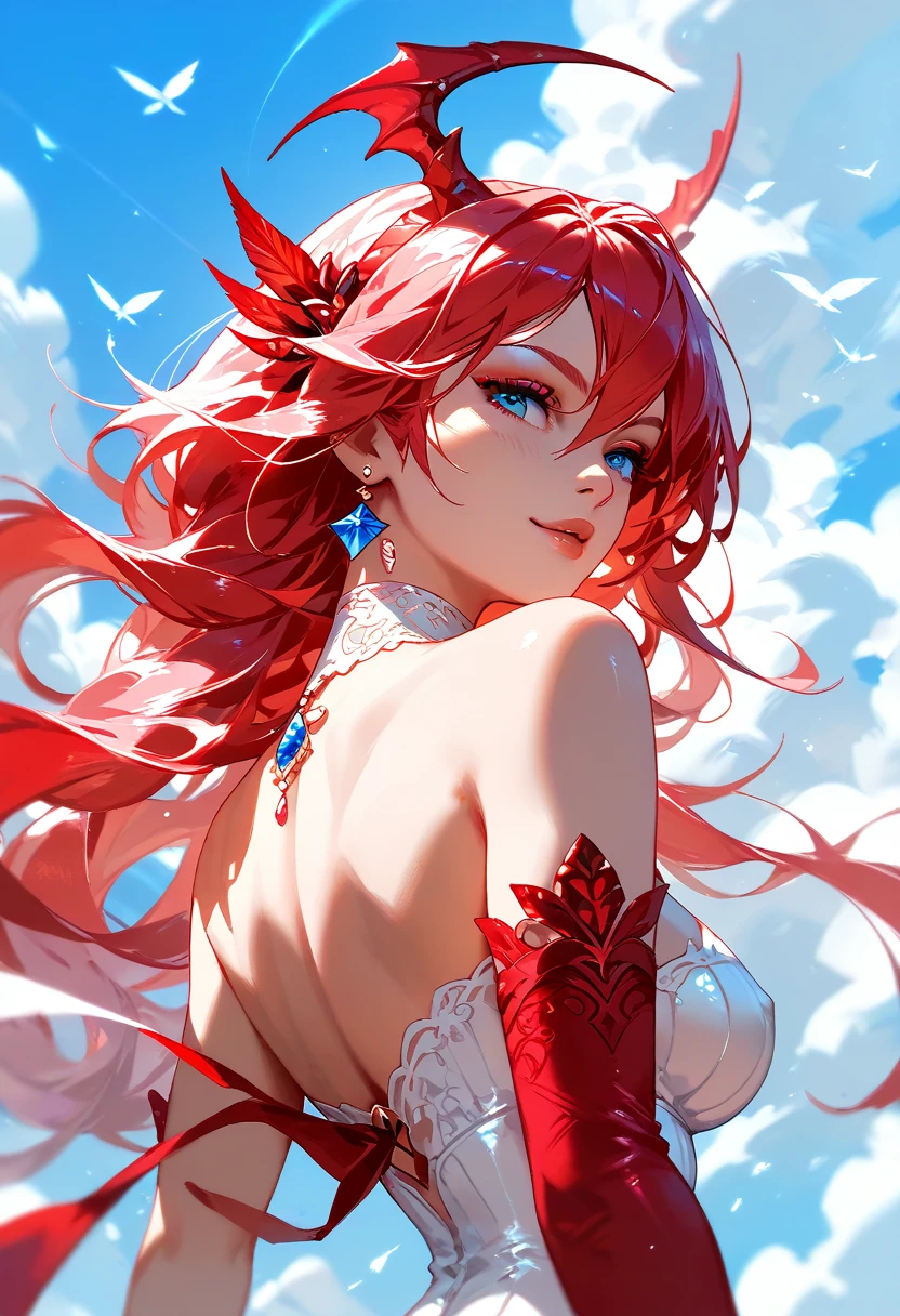 princess with red hair, with fair skin, and a beautiful body
