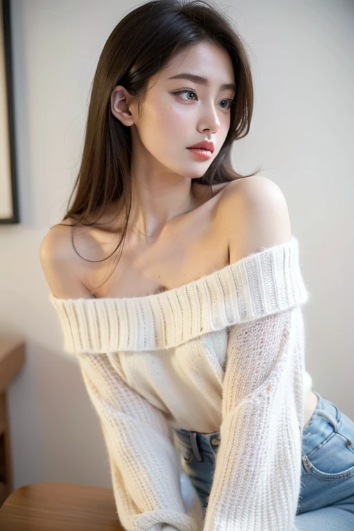 ((best quality)), ((masterpiece)), (detailed), 1 Girl, Off-shoulder sweater,