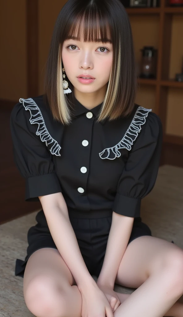 Highest Quality, super detailed, High resolution, One girl, Smile, Short hair, hair clips, Black shorts, a blond, Very cute girl, Small, 年轻, Delicate, Note to girls