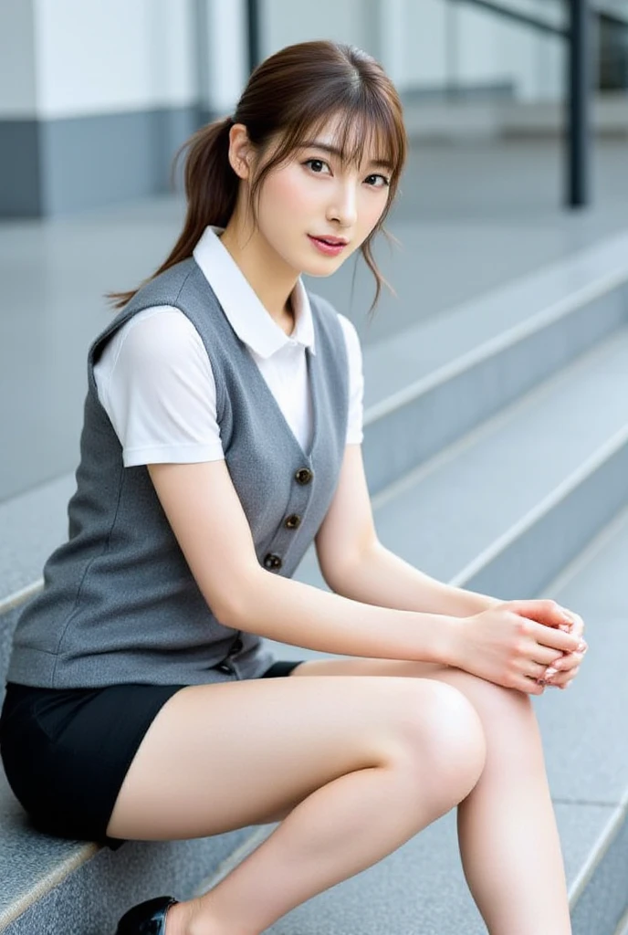 (best quality:1.4), (ultra highres:1.2), (photorealistic:1.4), (8k, RAW photo:1.2), (1girl:1.6) ,(light brown hair),  (looking at viewer), natural light, rim light
 <lora:thaiUniversity_v10:0.8>  <lora:koreanDollLikeness_v10:0.2> , white shirt short sleeve, black pencil short skirt, black tight skirt, close up , upper body part