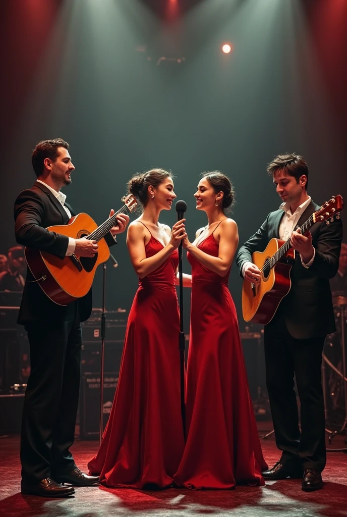 Couple embraced on musical stage