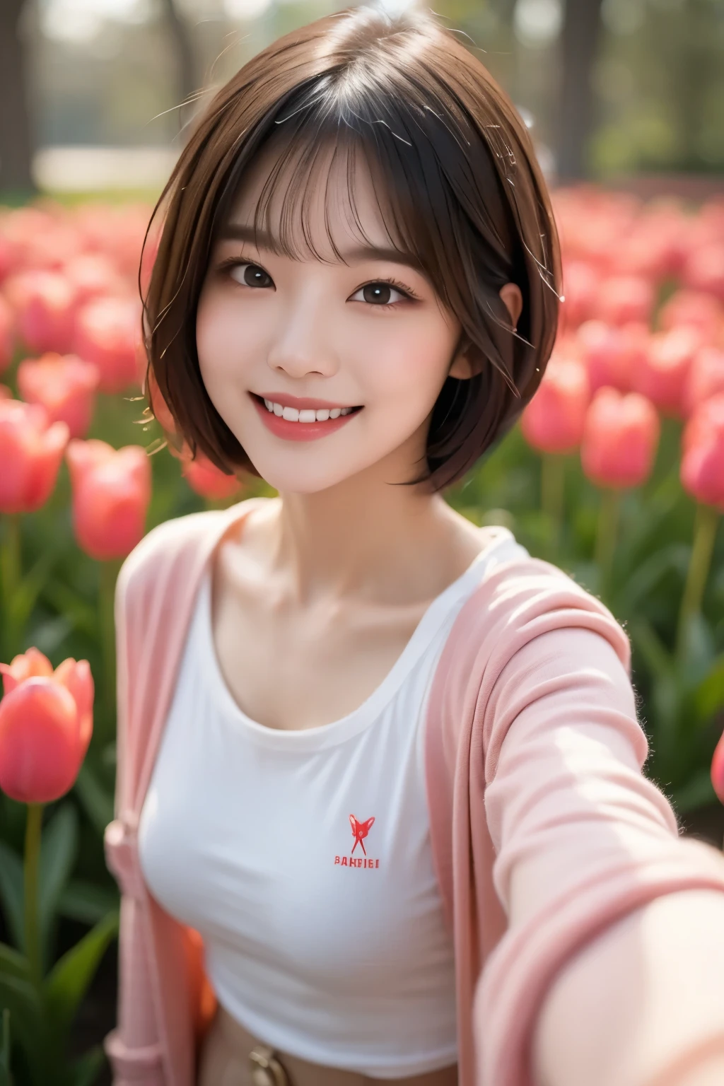 ((short short hair)), has bangs,((long sling 2.0)),Foxy face, has a bright smile