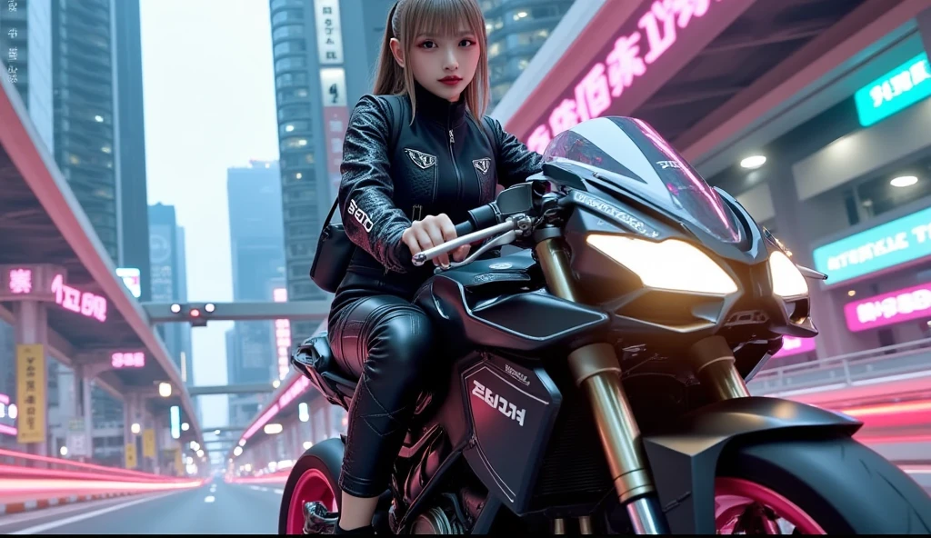 Masterpiece, best quality, high detailed, Dark_Fantasy, Cyberpunk, (sword weapon,Red:1.1),1man,Mechanical,Robotic presence,Cybernetic guardian, darkness, night city background, nighttime, Cyberpunk mecha humanoid black and red is riding a futuristic Ducati Panigale V4 race motorcycle on a mountain road at night, realistic style, inspired by Blade Runner, dark and dramatic lighting, red and black theme, center curved composition, view point from the front side. (hyper-detailed masterpiece:1.5), (beautifuly intricate:1.5), (best quality:1.5), (aesthetic + beautiful + harmonic:1.5), (hyper-detailed face, hyper-detailed eyes, hyper-detailed mouth, hyper-detailed body, hyper-detailed hands, hyper-detailed clothes, and hyper-detailed scenery:1.5), (sharpen details:1.2