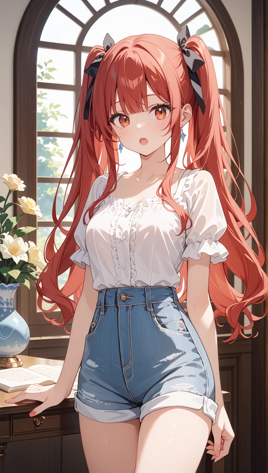 itsukinakano, Itsuki Nakano, bangs, blue eyes, Hair between the eyes, Ahoge, Redhead, star \(symbol\), hair ornaments,happy smile, smile, Open your mouth,cracker, star hair ornaments,Red Tank Top,Long skirt,Black pantyhose,Indoor slippers,Walking,There is food and a birthday cake on the table,whole bodyがイラストに入るように,
break indoors, room,
break looking at viewer,whole body,
break (masterpiece:1.2), Highest quality, High resolution, unity 8k wallpaper, (figure:0.8), (Beautiful attention to detail:1.6), Highly detailed face, Perfect lighting, Highly detailed CG, (Perfect hands, Perfect ???????),