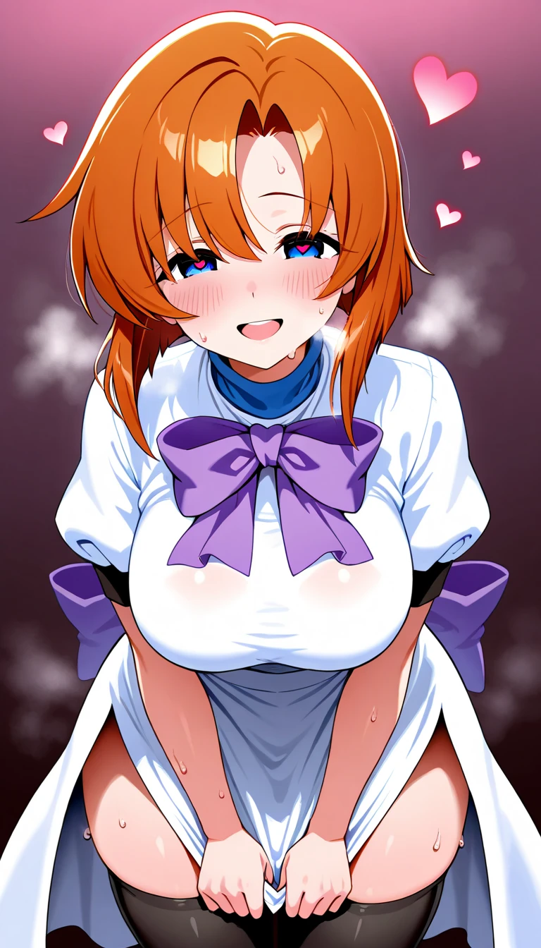 anime style, pov view, pecorine, blue eyes, heart pupil, hair ornament, long hair, orange hair, tiara, braid, hair braid, nude, Mouth trembles, Squeezing chest, shaking, sit down and jumping at man body, very wet vagina sex, Cum everywhere, future city theme, room, Volumetric light, Volumetric particles,
