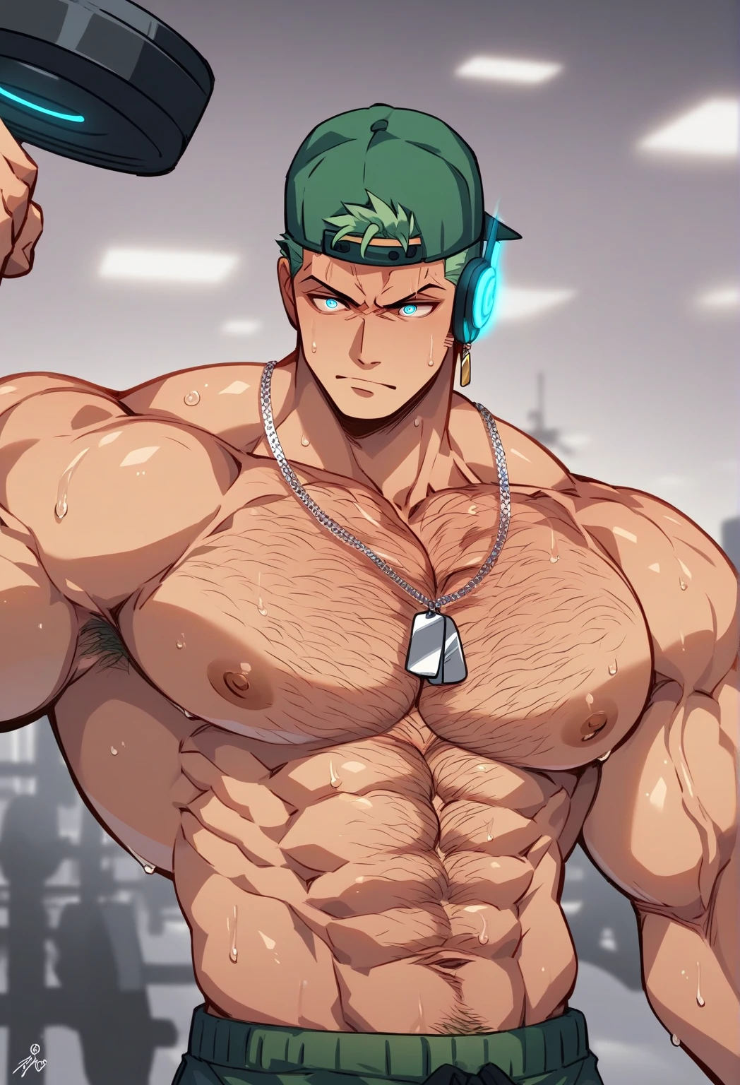 Sanji and Roronoa Zoro from One Piece stand together in a kitchen. Sweating. Blonde hair. Green hair. Staring ahead blankly. Drinking protein shakes that turn them bigger and dumber. Growing bigger muscles and crotch bulges. Both have trained themselves to look and act like big dumb bodybuilder jocks. Blending in with the other bodybuilder jocks. Assimilation. Dumb jock bros. Blank stares. Hyper crotch bulges. Dumber and dumber. IQ drain. Both equally muscular. "Bro, I feel ... kinda ... uhhh ... stupid...? Like, ... my head gets ... dumber, and ... dumber, and ... dumber..... I'll ... be dumb ... for Coach.... Bigger and bigger ... dumber and dumber.... Huhuhuh.... Yes, Coach. A good dumb jock is big and dumb. A good dumb jock's what we'll become.... Must grow big..... Must grow dumb.... Don't think.... Obey Coach.... Yes, Coach, we must obey.... The Big Dumb Jocks are here to stay...." Chuckling vapidly. Drooling. Hyper biceps. Hyper triceps. Broad shoulders. Thick, meaty hyper pecs. Hyper traps. Big deltoids. Big lats. Tank tops. Blank stare. Open mouths. Vapid. bro. bodybuilder. IQ drain. Jock. hypnosis. dumber. Big crotch bulges. Dumbing down. Brainwashing. Giant muscles. Hyper muscles.  Dumber and dumber. Bigger and bigger. Muscleheads. Meatheads. Jocks. Hypnotized. Brainwashed. Brainwashing. Subliminal hypnosis.  Flexing. Tall and muscular. mindless. Brainless. Jock bro assimilation. Integration. Conformity. Brute. Musclehead.