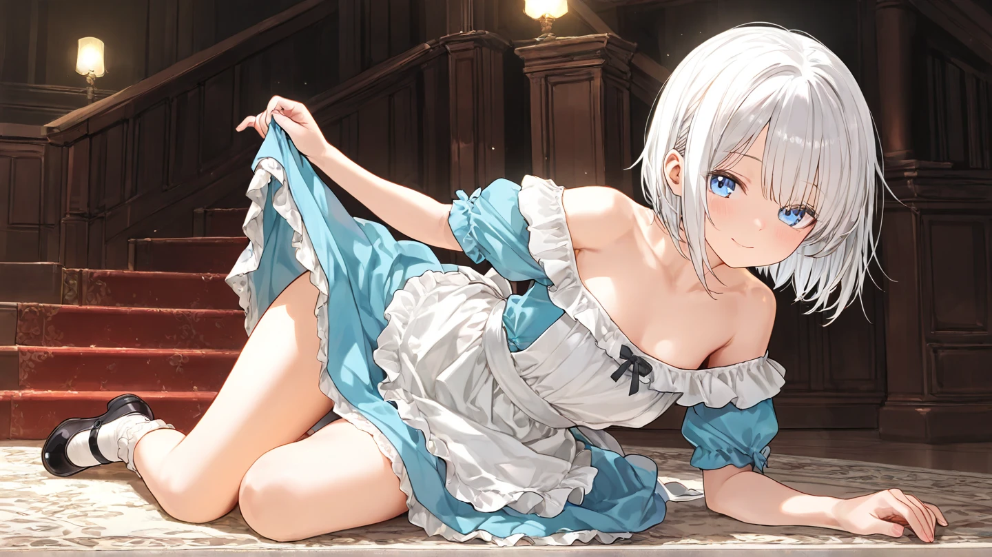 Menina anime em uma gaiola com um vestido branco e meias pretas, Menina anime em um traje de empregada, menina anime sedutora, Artoria Pendragon, Loli no vestido, Melhor Anime 4K Konachan Wallpaper, Melhor Avaliado em Pixiv, anime maid ss militar, detalhes finos. meninas da linha de frente, splash arte anime loli, de meninas da linha de frente, gorgeous maid