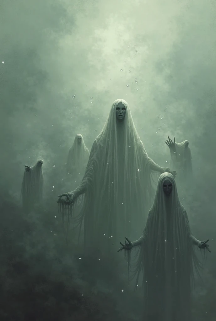 Image with a ghost and souls in pain, black and white, and orange carnival type only
