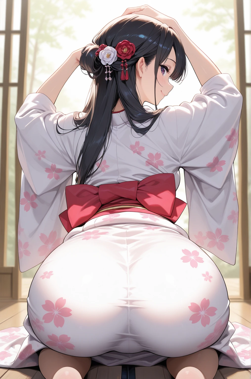 One Woman、A large number of people、Shrine maiden、Yamato Nadeshiko、Beauty、shrine、Shrine maiden服、Age 25、Looking down at the viewer, ponytail, Highest quality, Squatting with legs apart、Thighsに注目, smile,panties、Thighs、Big Ass、Big 、 Black Hair,Thighsの股間が蒸れてる 、Sweaty socks、Angle from directly below、Inserting a bamboo broom into the vagina、Entice guests、Obscene sound effects、Naughty sound effects、Inserting a bamboo broom into the vagina、Oho face、Masturbation