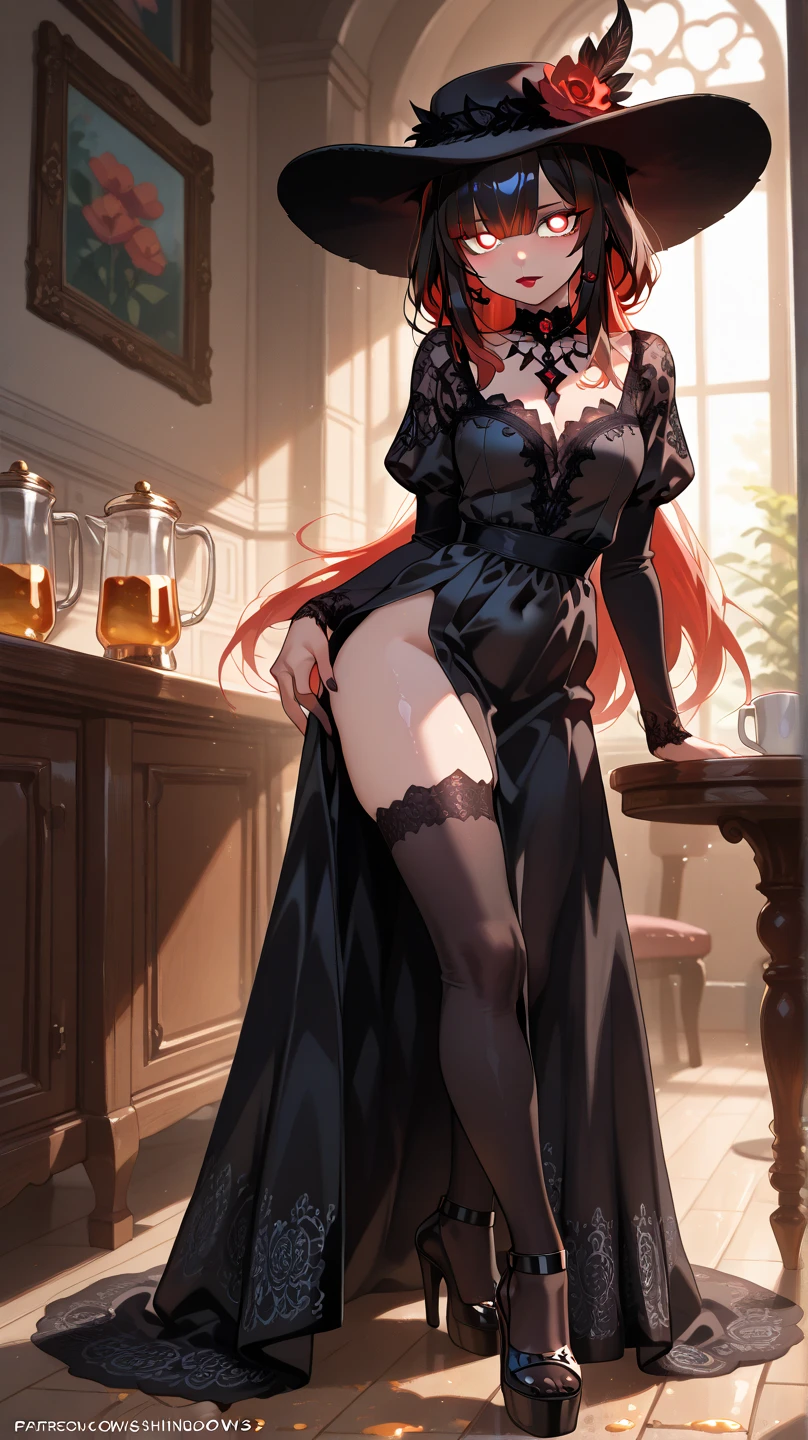 incredibly absurdres,fantasy,valentine,bar,yellow long shan,pelvic_curtain,print_cheongsam,long_coat,haori,high_heels,thighhighs,smile