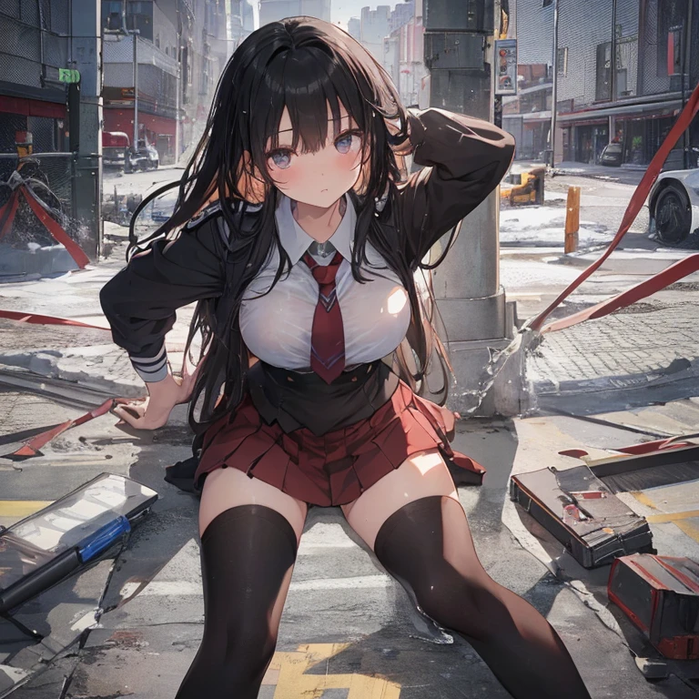 (masterpiece, top quality, best quality,official art, Beautiful and beautiful:1.2),(1 girl:1.3), 1 girl，Side photography，Kneel and sit on the ground，hands tied behind back， Black room，White light，Ray tracing，Realistic texture effects