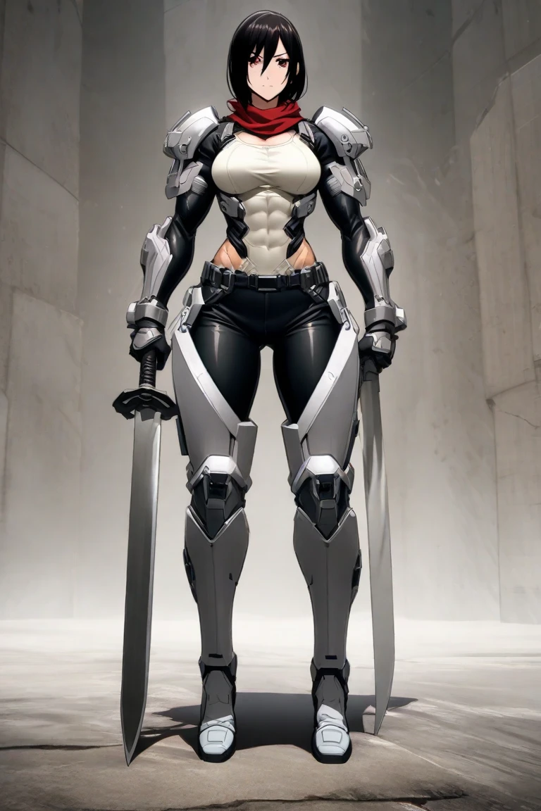 ((((Webtoon style)))), ((((Character description)))) girl in detailed futuristic steel armor, pixie short red hair, Russian, full body, casual pose], [Ultra mega hyper ripped muscles ]