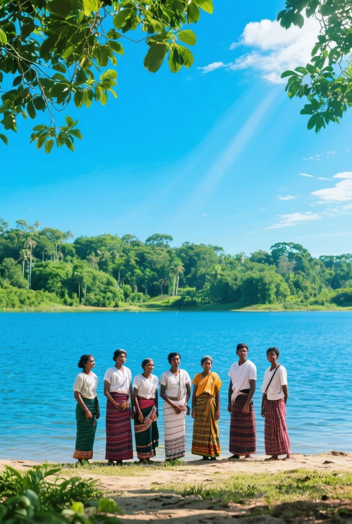 there is a man and woman and a on the beach, wearing traditional garb, full body photogenic shot, edited, happy family, wearing white robes!, by Bapu, wearing a white folkdrakt dress, very very low quality picture, mixed art, wearing a kurta, in a beachfront environment, husband wife and son, wearing white cloths