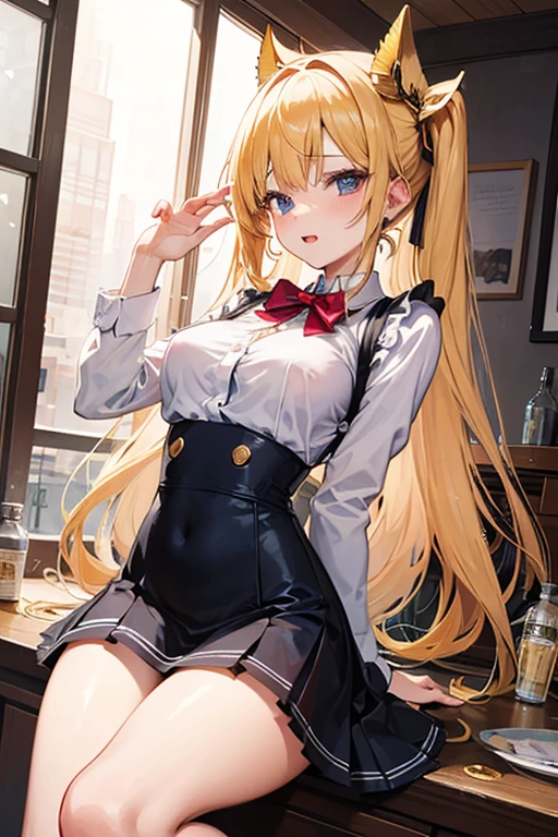 Browsing Caution,((small)),((boy)),Blonde twin tails,lips, Expression of joy,View your viewers,Spread your legs,A penis growing between her legs,heart