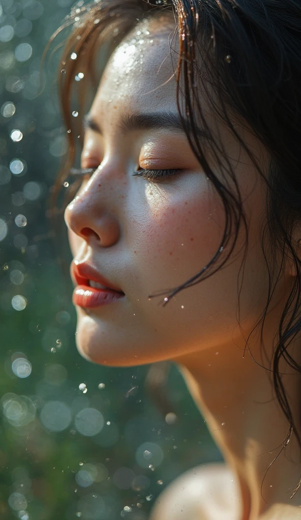 8k, masterpiece, best quality, style chinese, surreal dramatic lighting shadow, (lofi, analog), kodak film by Brandon Woelfel Ryan McGinley,
background is wet tshirt (water drops:1.2), splash detailed,
1girl, perfect face, perfect eye, looking at viewer, (Authentic skin texture:1.3), naked portrait, nude photography, shiny nipple