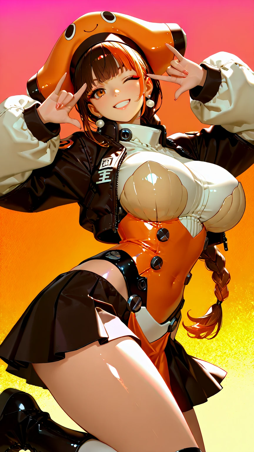 (masterpiece, best quality:1.2), solo, 1girl, sazaki kaoruko, smirk, looking at viewer, hand on hip, twintails, hair ornament, crop top, cleavage, bare shoulder, red ascot, elbow gloves, high-waist skirt, white legwear BREAK (skindentation), cute, feminine, detailed body , (detailed face:1.1), (perfect eyes), 4k, beautiful, (1girl:1.4), (gigantic breasts:1.2), thick eyelashes, long eyelashes, perfect dynamic composition, (wide hips), (thick thighs:1.2), (dark skin:1.3), ((very dark skin)), mature female, eyeliner, long eyelashes, thick thighs, tight , skin tight, heavy breathing, looking at viewer, cowboy shot, blush, thick lips,(huge lips:1.1) , (massive lips: 1.1), (parted lips:1.1), (thick lips:1.2), (8k), (4k),(Masterpiece), (Best Quality), fantasy, extremely detailed, intricate, hyper detailed, detailed eyes,(perfect face), illustration,soft lighting,(specular lighting:1.4),shiny skin,looking at viewer, ultra high res, intricate, hyperdetailed