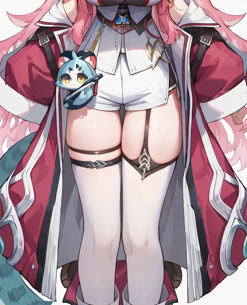 best quality, detailed girl, glaring,pink braided short hair,glasses, bikini armor,fighters, show off panties, lift skart,panties,(((((no panties))))) ,((stick out butt)),multiple views