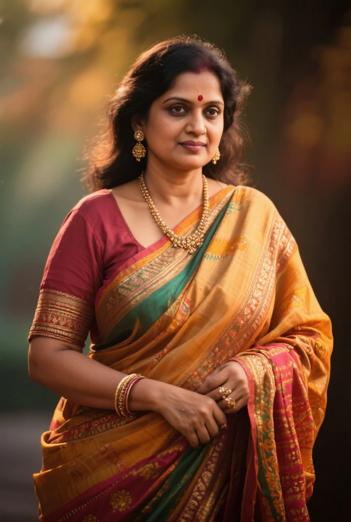Fat indian leady wearing saree.tie in hair flowers