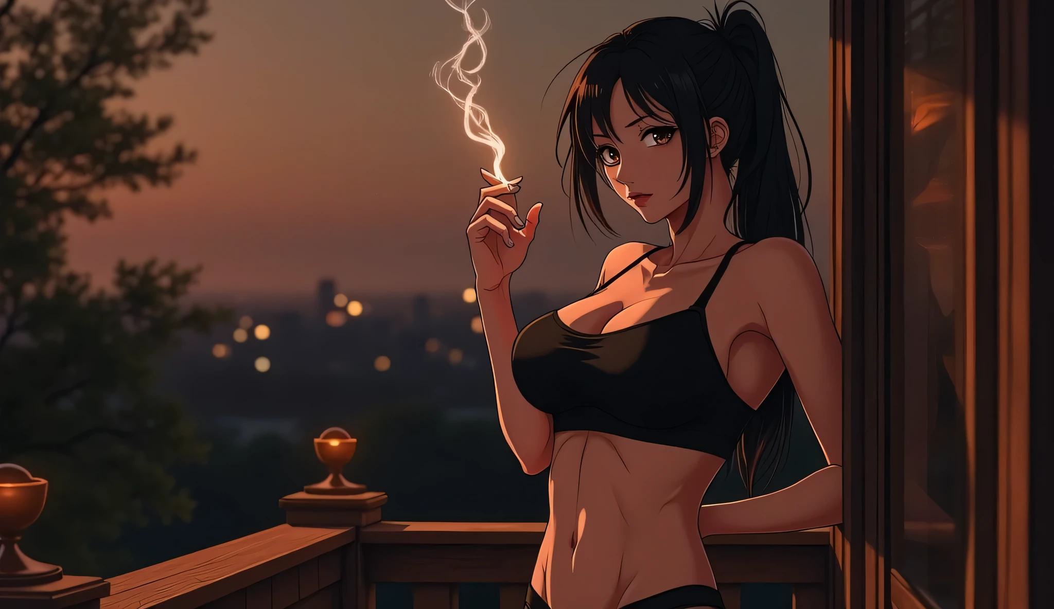 A woman sitting on a sofa in front of a fireplace drinking coffee、A woman wearing headphones and a white bathrobe、Dimly lit room、Warm light from the fireplace、Wooden Room、Brick fireplace、looking at the camera、Highest quality、Big Breasts、sexy、Moonlight、Unbuttoned、Downlight、full moon、Butt、Beautiful buttocks、Plump、Sideboob、Half naked、4K、8K