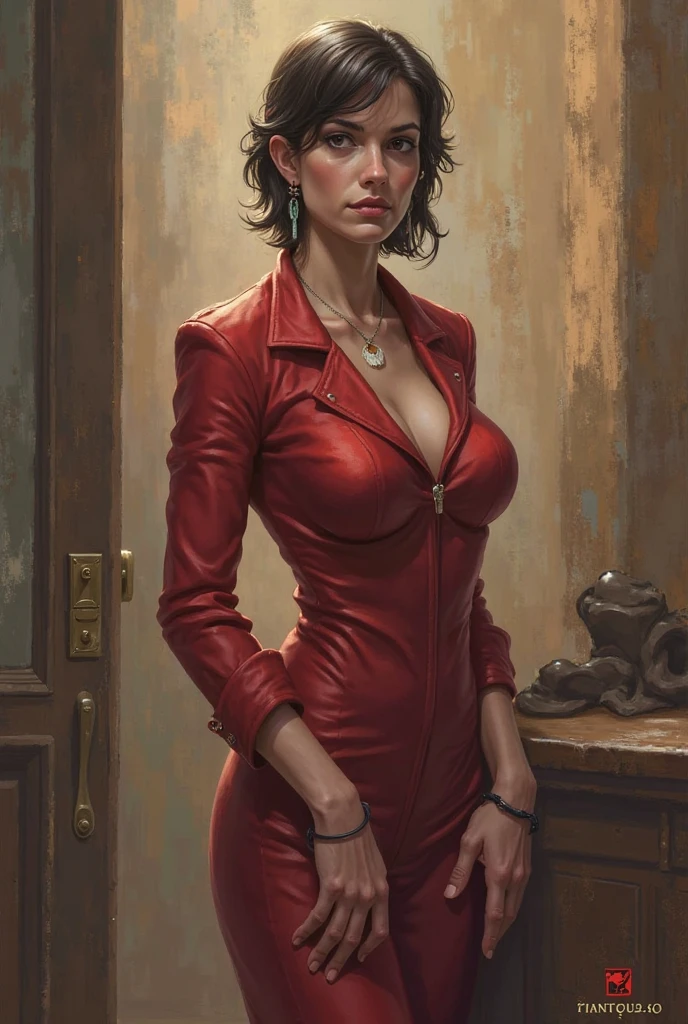 retro style, linda modelo feminina, Corpo glamoroso,medium breasts,loiro, Cabelo ondulado, pele macia, olhos azuis, Maquiagem pesada, Red lips, ((Coordenando vestido de latex sexy)), salto alto, pantyhose, Eye-catching accessories, realist, underground, 8K super realista, super detalhado e realista, Escultura de postura