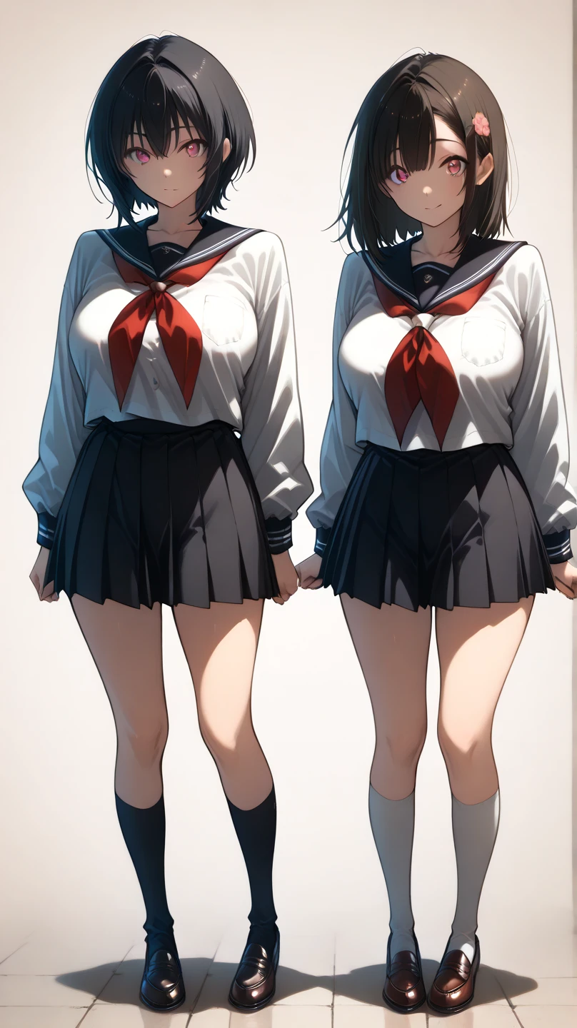 nsfw,(masterpiece:1.3), (absurdes:1.3), (Highest quality:1.3), (Very detailed:1.3),(Best Shadow:0.7),absurdres, wallpaper, extremely detailed, (Processed Hair), Perfect Anatomy,masterpiece, absurdres, highres,, 1 girl, solo, full body, Beautiful detailed girl, 13 years old, (bob hair:1.3), parted bangs, detailed black hair, Delicate facerain, very small Breasts, thighhighs, JK,half undress,ruby red eyes,panties,bra, One girl,school uniform,bow,