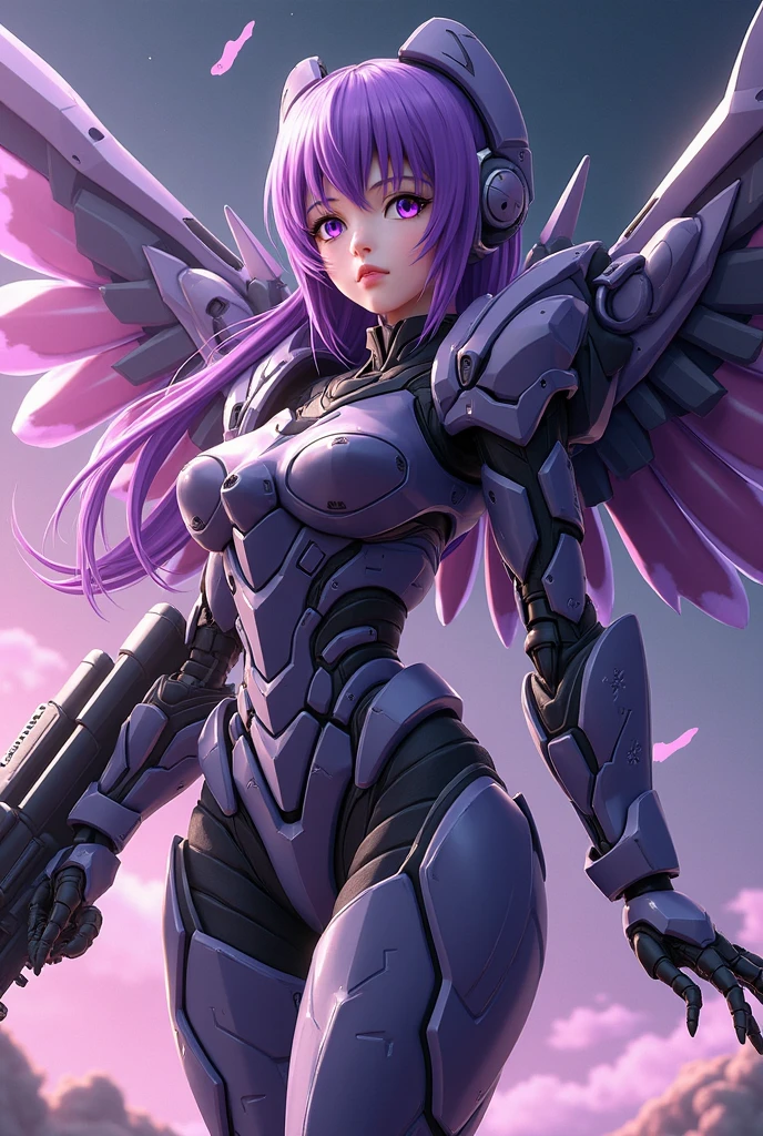 1 mature and seductive woman,(Detailed Description,Unbelievably absurd,High resolution,8k wallpaper,masterpiece,Highest quality,Regional Depth,Anatomically accurate depiction,A face with attention to detail, Eye on the details,Perfect body,Two beautiful hands, Five perfect fingers),(Glowing Skin,Glowing Skin,Oilskin),((Sexy Female Soldier)),(Futuristic body suit,Futuristic exoskeleton,Mechanical Wings,mechanical thruster,Cyber Goggles),eyelash,(Intense glowing purple eyes,Large Breasts,Captivating smile,Glossy lipstick,The temptation to depravity,Sweat),(whole body),My hair is blowing in the wind,A strong wind is blowing,(background:The city seen from the air),(From above:1.3)