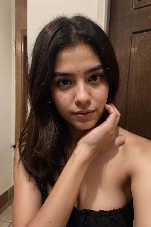 ((best quality)), ((masterpiece)), (detailed), perfect face indian girl with glasses, selfie ,smiling naked