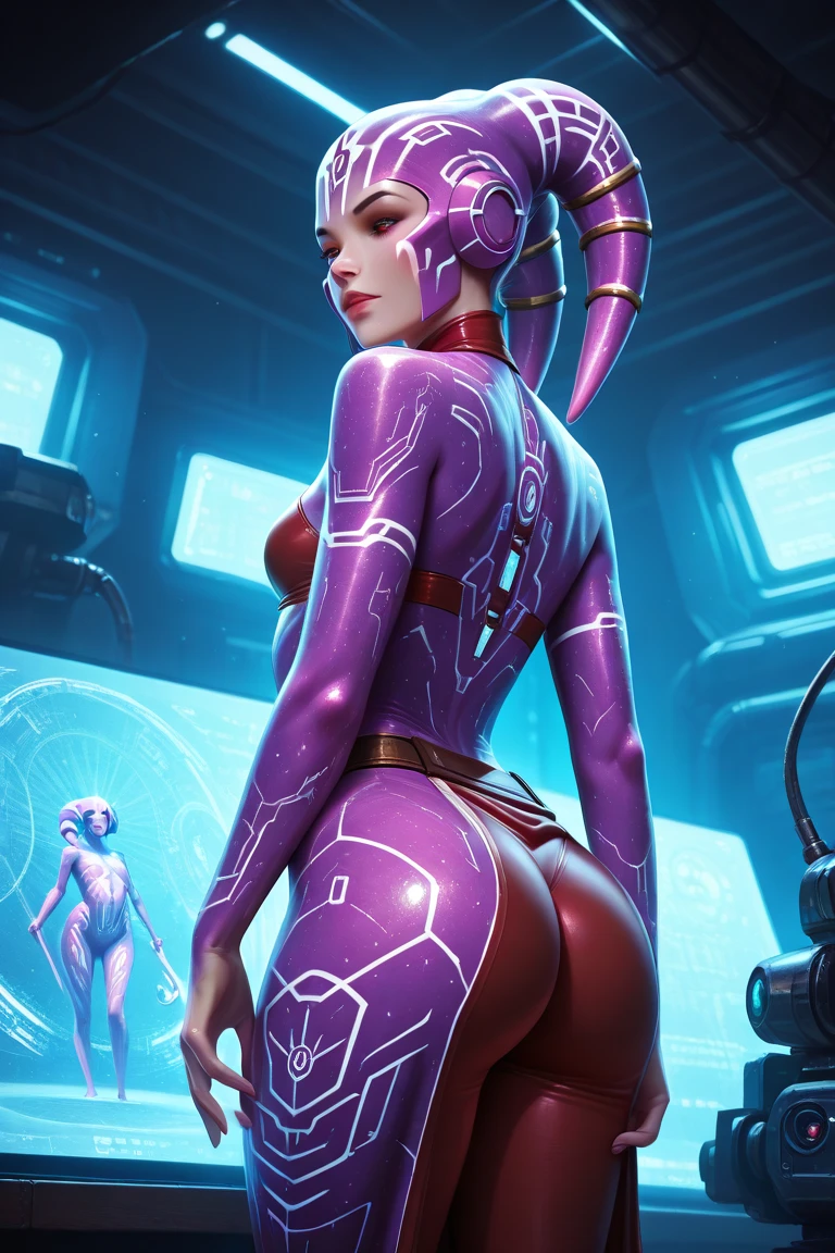 Mirage,  rear view,  ass, from behind, squatting,   2girls, twin,
 spaceship, stars, windows, disco lights, 
(insanely detailed, masterpiece,, best quality)    <lora:Mirage:0.7>