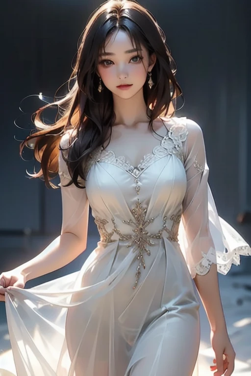 Bright colors,professional,Beautiful and delicate eyes,Beautiful and delicate lips,Long eyelashes,Confident expression,Natural Makeup,Standing in a blooming garden,Colorful flowers surround her,The soft sunlight illuminated her,a gentle breeze ruffling her hair,Perfect skin tone,Beautiful posture,Sexy atmosphere,Charming smile