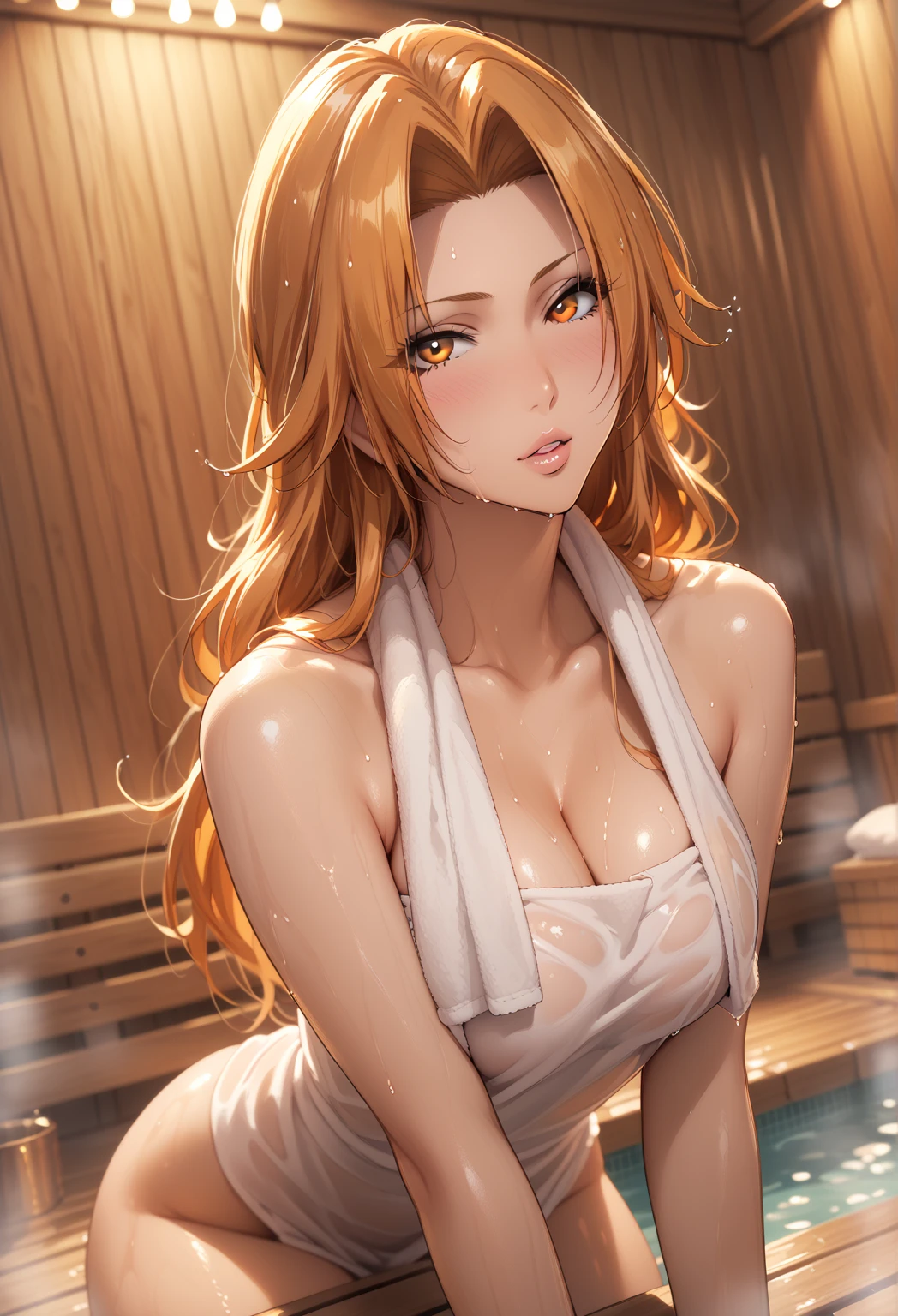 (((Lying down))、(((Accentuate your breasts)))、Highest quality, 8k, masterpiece :1.3)), whole body, Sharp focus :1人of少女,光沢ofある肌,Sexy pose,Highest quality,Tabletop,shape,Very delicate and beautiful,Hmph,8k壁紙,wonderful,In detail,Official Art,Very detailedなティッカーUnity 8k壁紙,Incredibly ridiculous,Large file size,Very detailedな,High resolution,Very detailed,美しい詳細な女of子,Realistic,X-ray,The queue is full(of,(((セクシーなMicro Bikini)))、(((Big Breasts)))、(((sauna)))、Stand upright、胸of谷間 , (Sweat)、((金色of髪))、Beautiful belly button、Micro Bikini、Sexy pose、Hairstyle: Long hair、Matsumoto Rangiku、Two hands