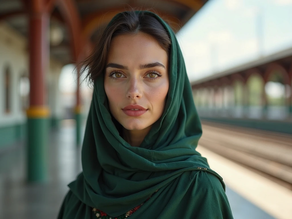 Moroccan girl, Brunnete, (Traditional respectful covered dress), (very loose head scarf showing curly hair), (Morrocan souk environment), masterpiece, best quality, highly detailed, (Beautiful and detailed eyes beautiful and detailed face), (Best Quality), (ultra-detailed), (masterpiece), (high resolution), (Original), ultra-realistic.