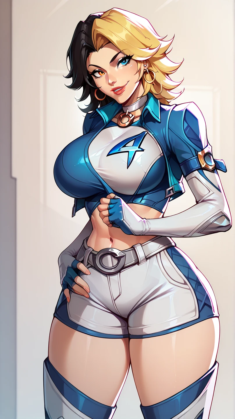 absurdres, 8k, focused lighting, best quality, masterpiece, extremely detailed, highres, ultra-detailed, <lora:Boobsgamesv2:1> mature woman, lips, (huge breasts, cleavage, bursting breasts:1.3), wide hips, thin waist, <lora:Vanessa:0.65> vanessa, blonde hair, green eyes, ponytail, baseball cap, uniform, black pants, white shirt