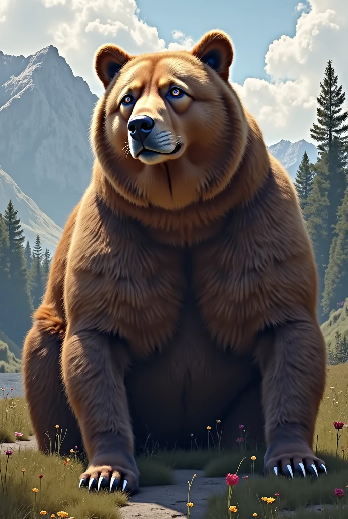 Full body, 3D render, female, solo, bear, muscular, cuddly, rounded face, warm smile, detailed fur texture, high definition, sunlit meadow, bright day, sitting on a large rock, strawberry basket by her side, strawberries scattered around, captivating eyes, realism, trending on ArtStation, intricate detailing, high detail, realistic rendering, detailed fur, dramatic lighting, by ArtistName1, by ArtistName2, by ArtistName3, best quality, masterpiece, perfect anatomy.