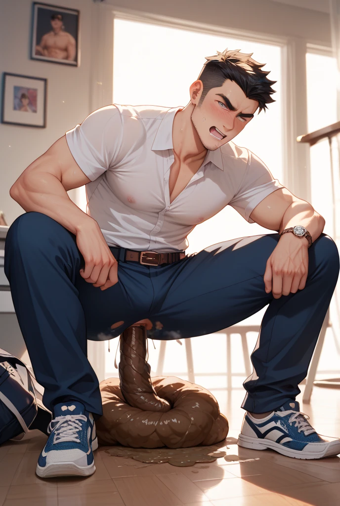 1 furry, a cute twink lion, (wearing a leather collar, very soft fur, relaxing in a changing room:1.12), male, soft light, (hyper genitalia, photorrealistic rendering, lean bodyshape, femboy, detailed lion face:1.4), solo, wearing red wrestling boots, (photographic masterpiece, looking pleasured:1.6), (penis bigger than body, hyper long penis, accurate long equine genitalia, longest penis, throbbing erection, wide wrestling boots, focus on monster cock:1.6), mottled penis, (femboy lion with hyper equine genitalia, skinny body, slimmer, flimsy bodyshape, hyper black saggy testicles:1.44), hyperrealistic equine genitalia, (very oversized footwear, photorrealistic lighting, medial ring, sitting on a bench, precum:1.44), flimsy arms and legs, oversized lion nose, discarded wrestling gear on the floor, yellow eyes, young lion