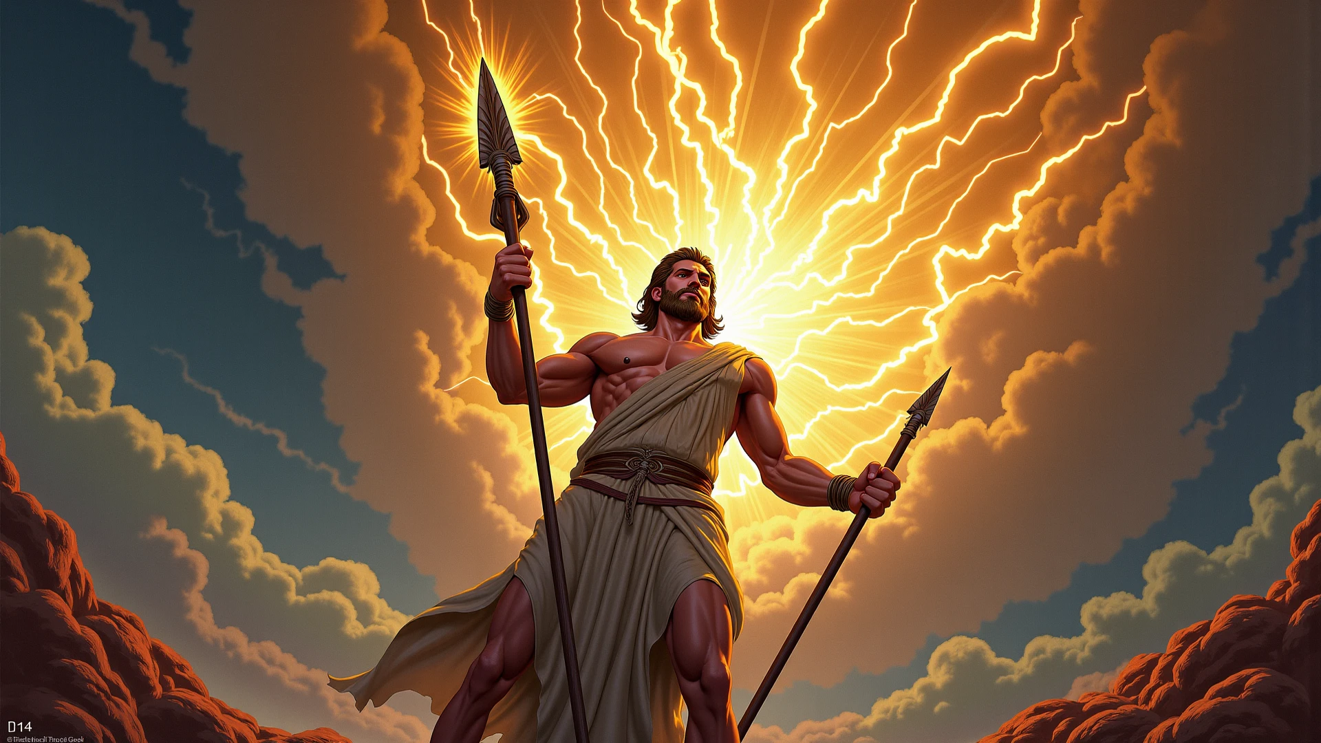 crie uma pintura de Zeus mostrando seu poder
